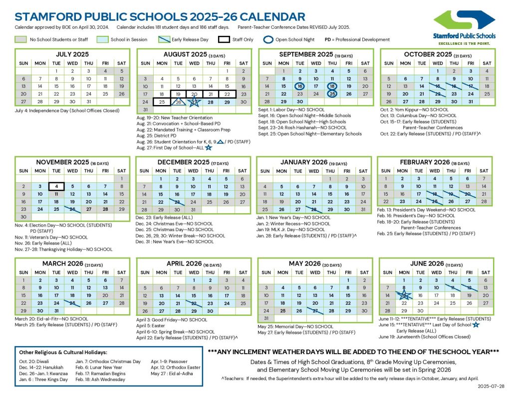 Stamford Public Schools Calendar 2025