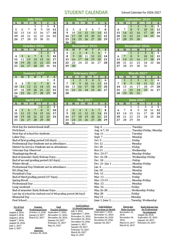 Hernando County Schools Calendar 2026-2027