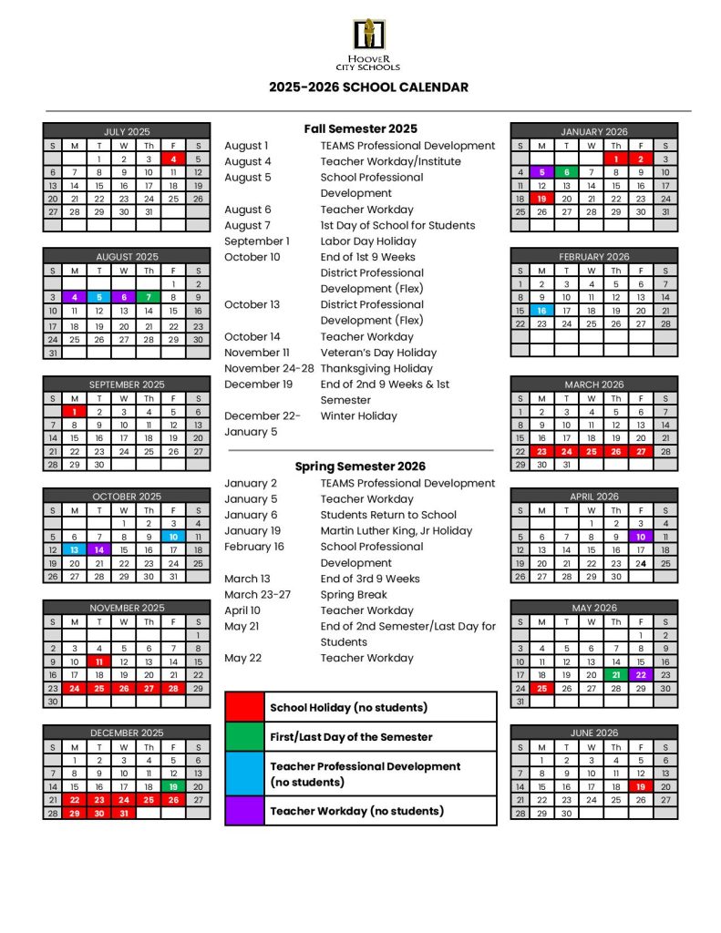 Hoover City Schools Calendar 2025