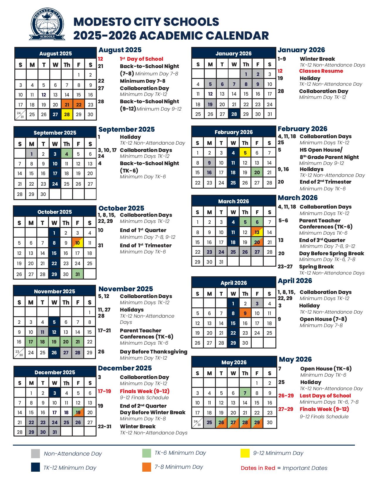 Modesto City Schools Calendar 2025 2026 Download