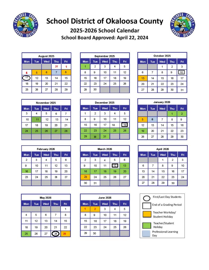 Okaloosa County School District Calendar 2025