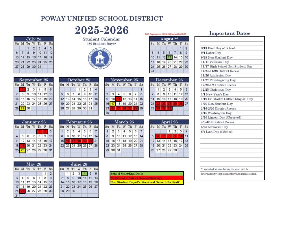 Poway Unified School District Calendar 2025