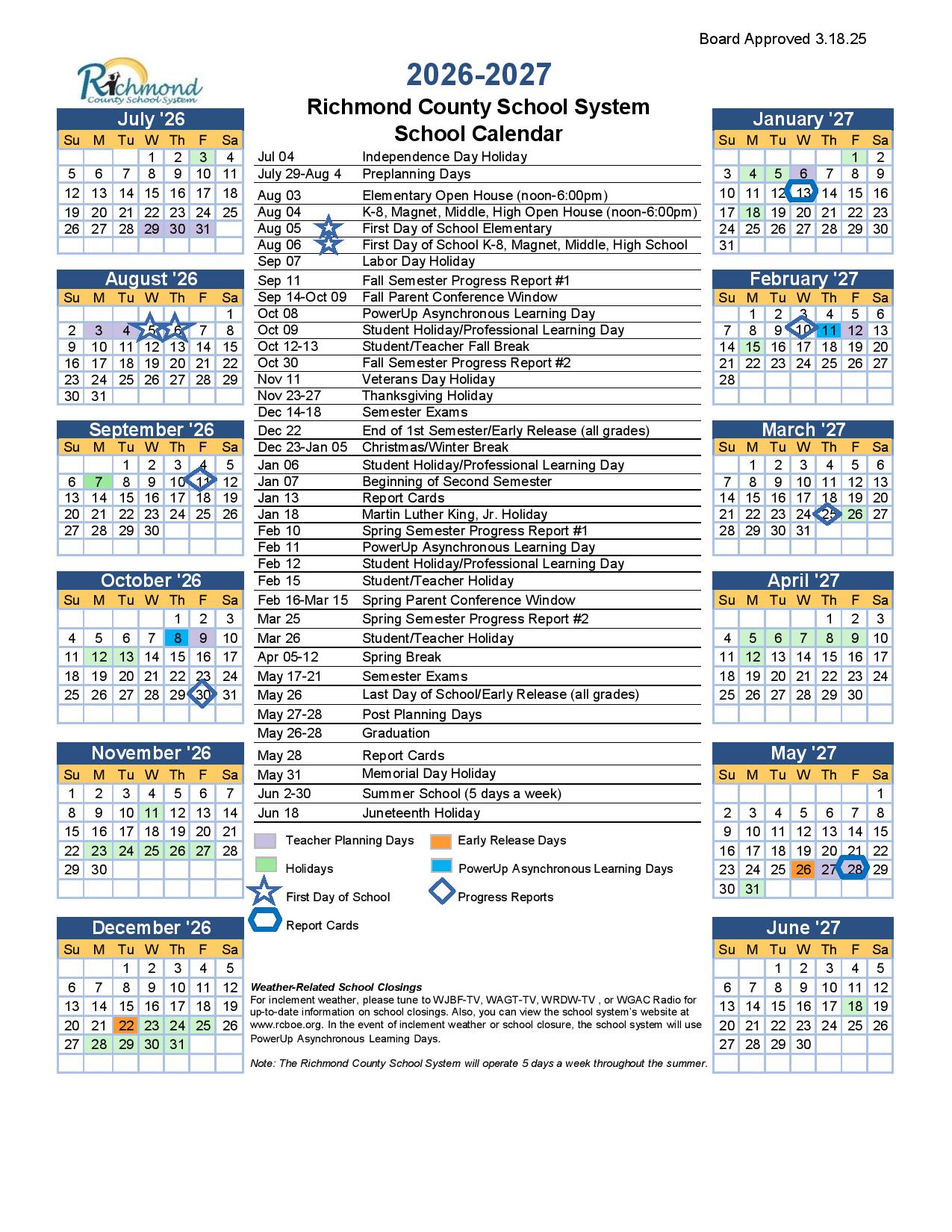 Richmond County School Calendar 2026-2027 | Download