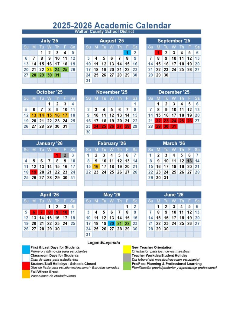 Walton County School District Calendar 2025