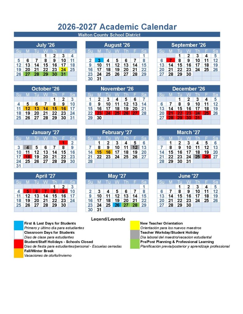Walton County School District Calendar 2026-2027