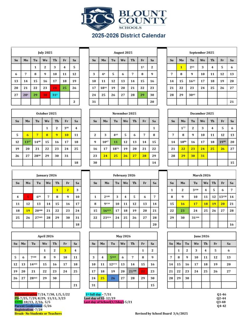 Blount County Schools Calendar 2025