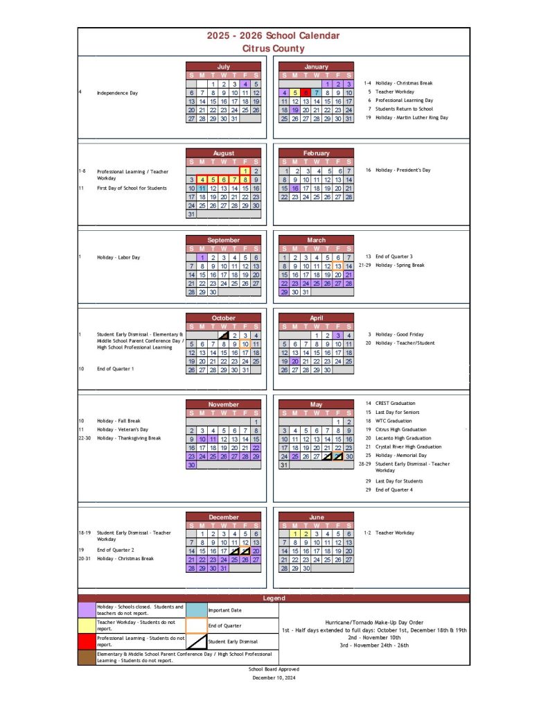 Citrus County Schools Calendar 2025