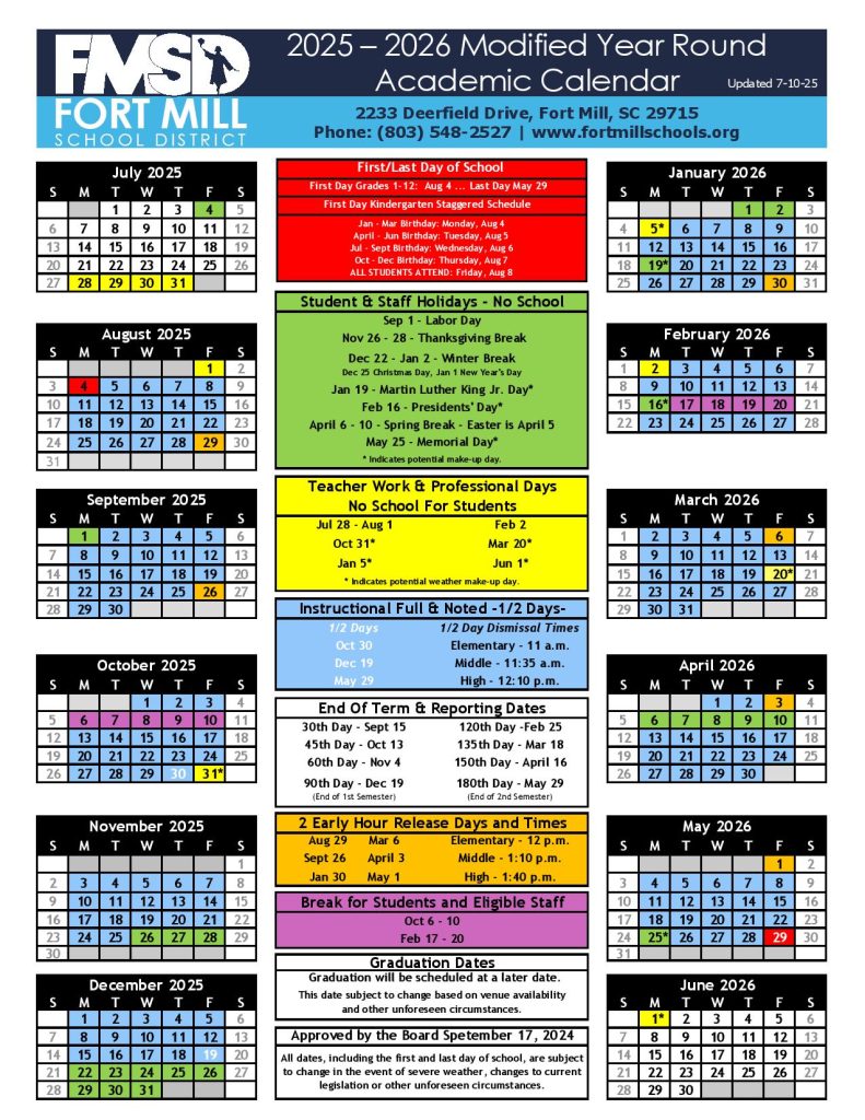 Fort Mill School District Calendar 2025