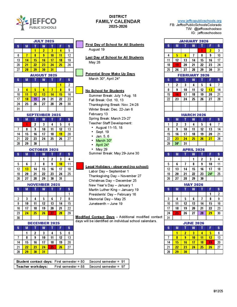 Jeffco Public Schools Calendar 2025