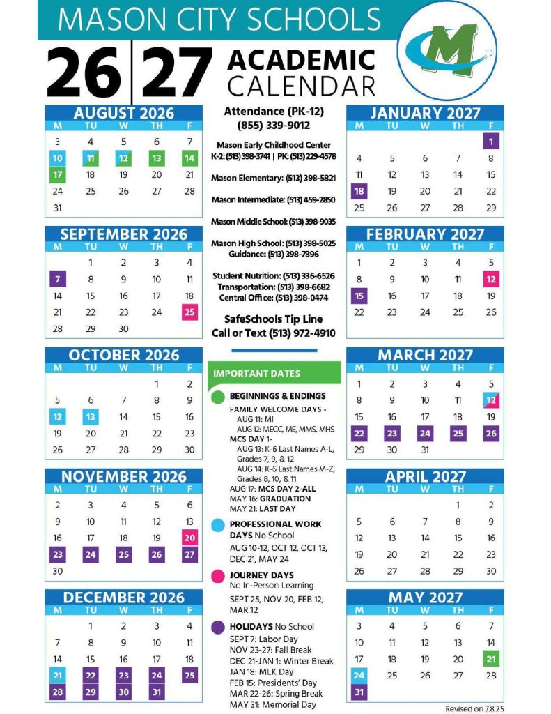Mason City Schools Calendar 2026-2027