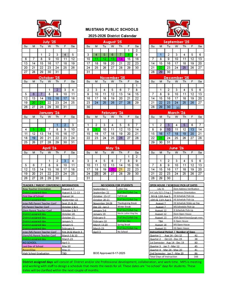Mustang Public Schools Calendar 2025