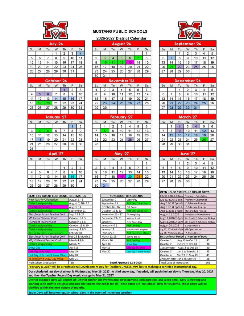 Mustang Public Schools Calendar 2026-2027