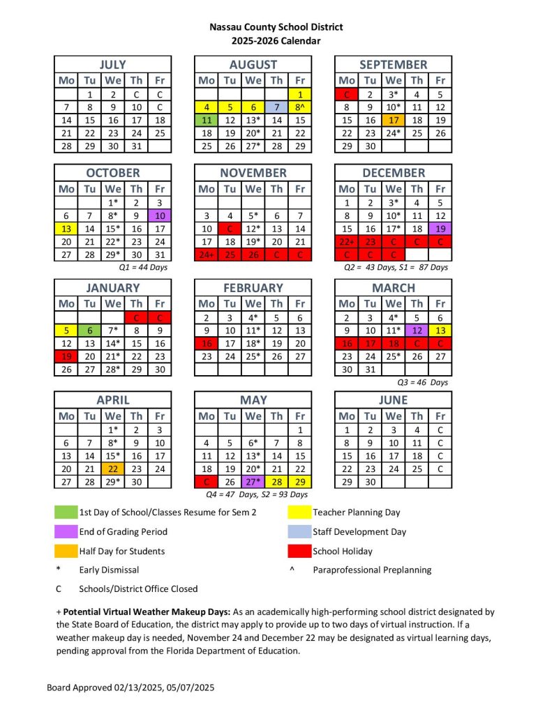 Nassau County Schools Calendar 2025