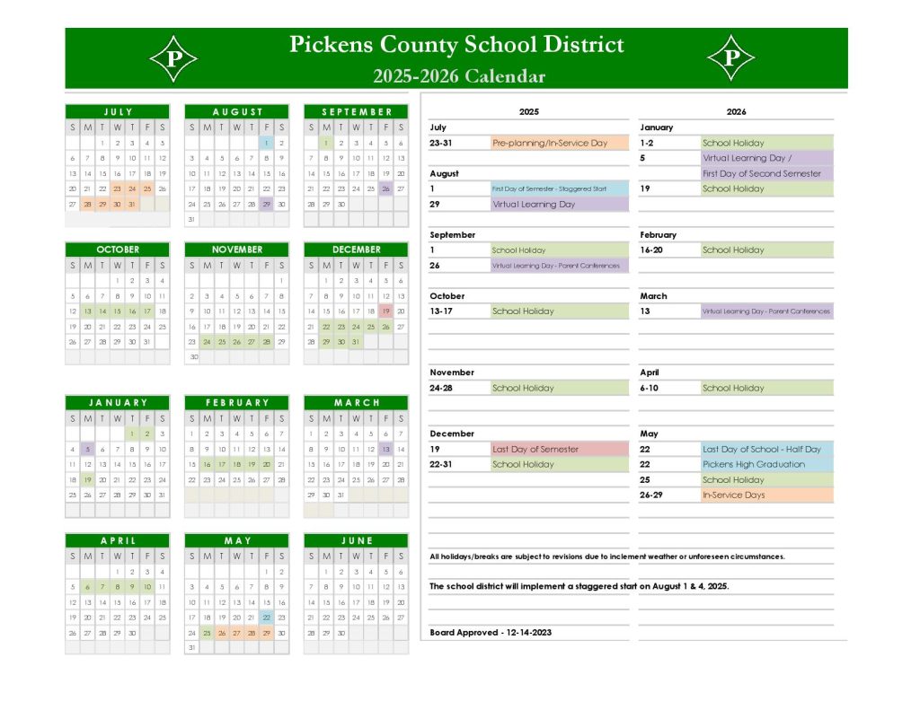 Pickens County Schools Calendar 2025