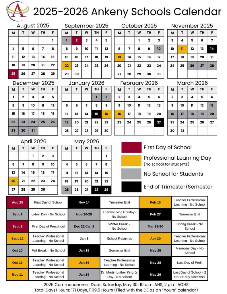 Ankeny School District Calendar 2025