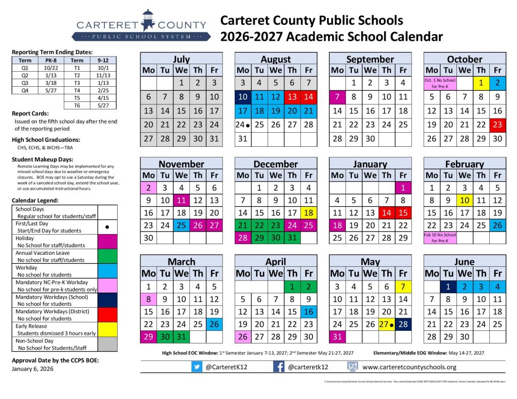 Carteret County Schools Calendar 2026-2027