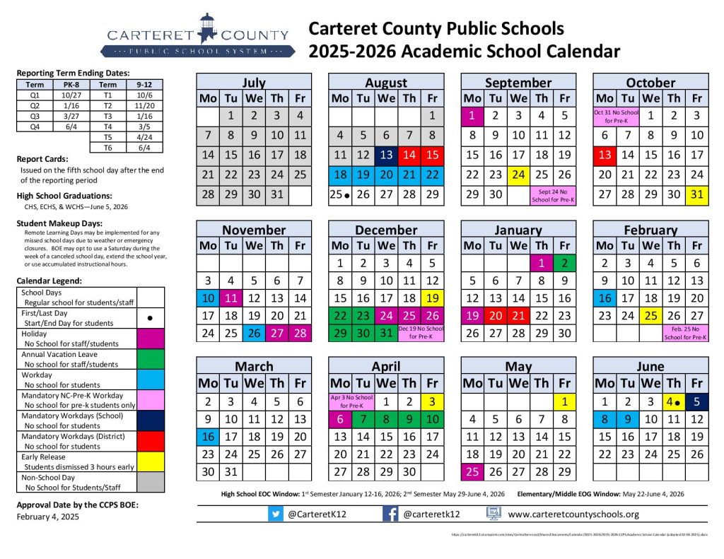 Carteret County Schools Calendar 2026