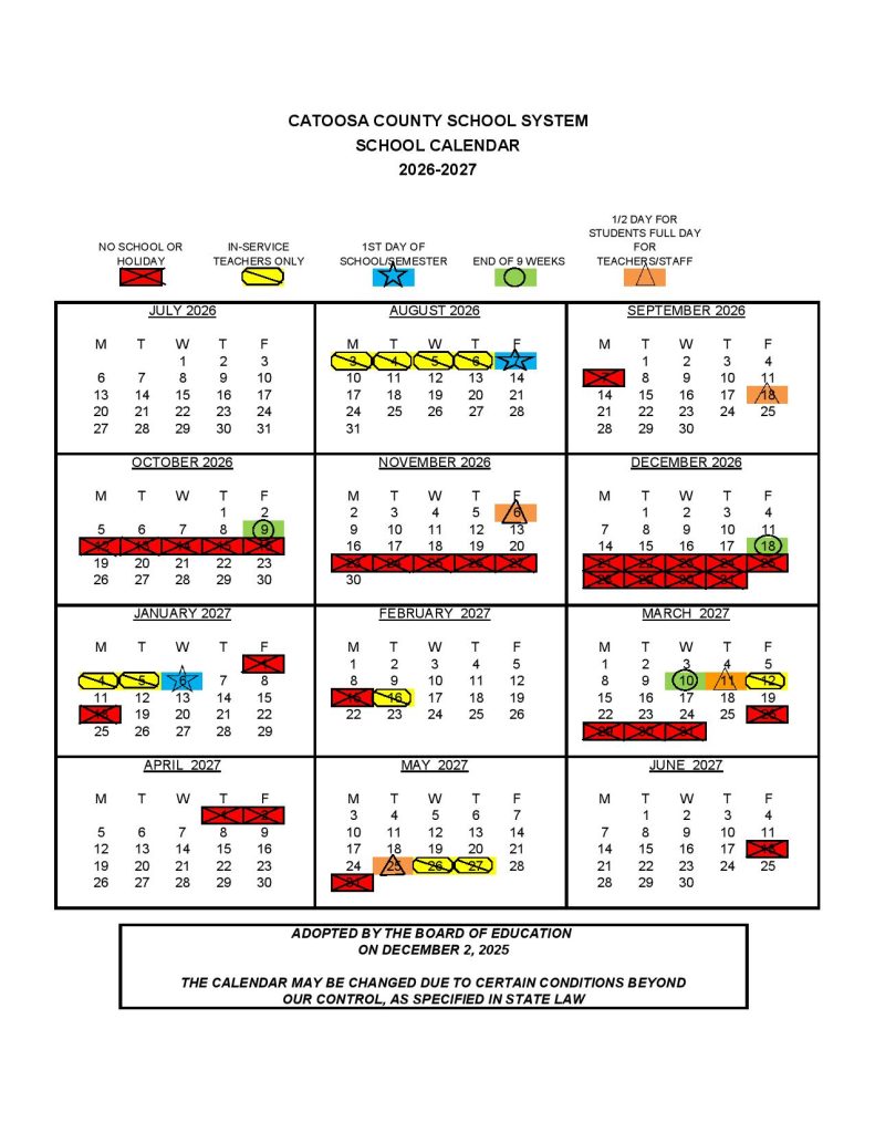 Catoosa County Public Schools Calendar 2026-2027