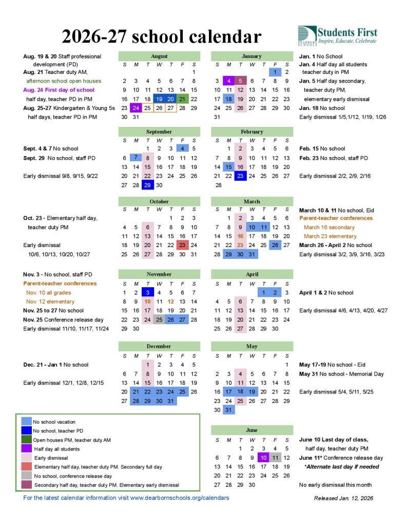 Dearborn Public Schools Calendar 2026