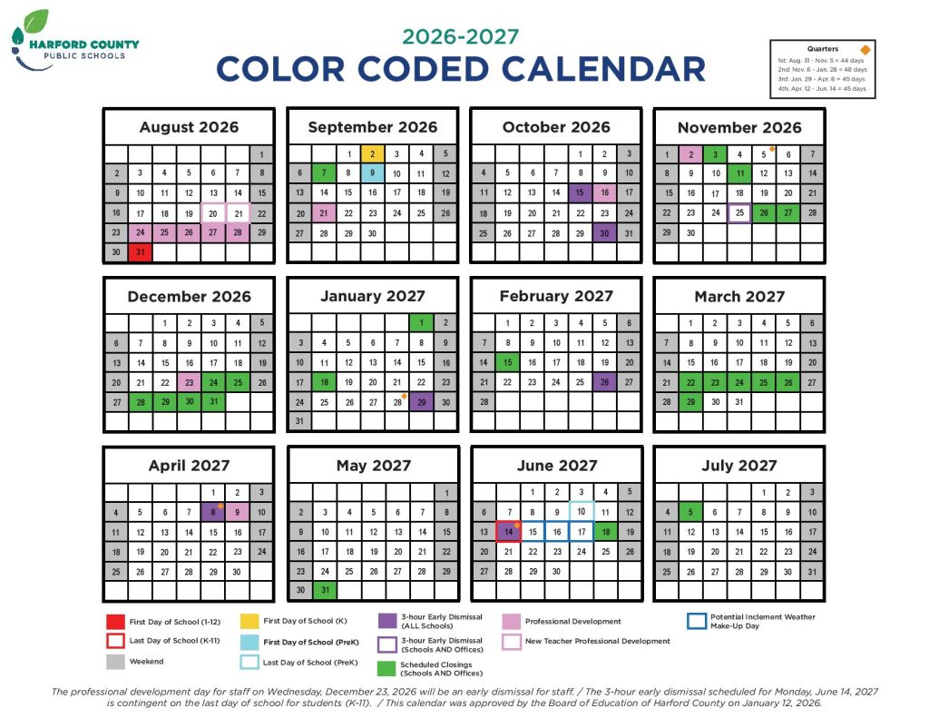 Harford County Public Schools Calendar 2026