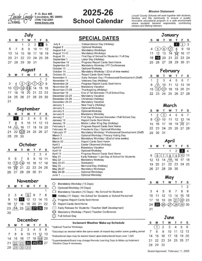 Lincoln County Schools Calendar 2026
