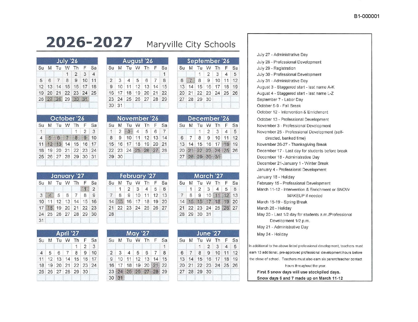 Maryville City Schools Calendar 20262027 Holidays