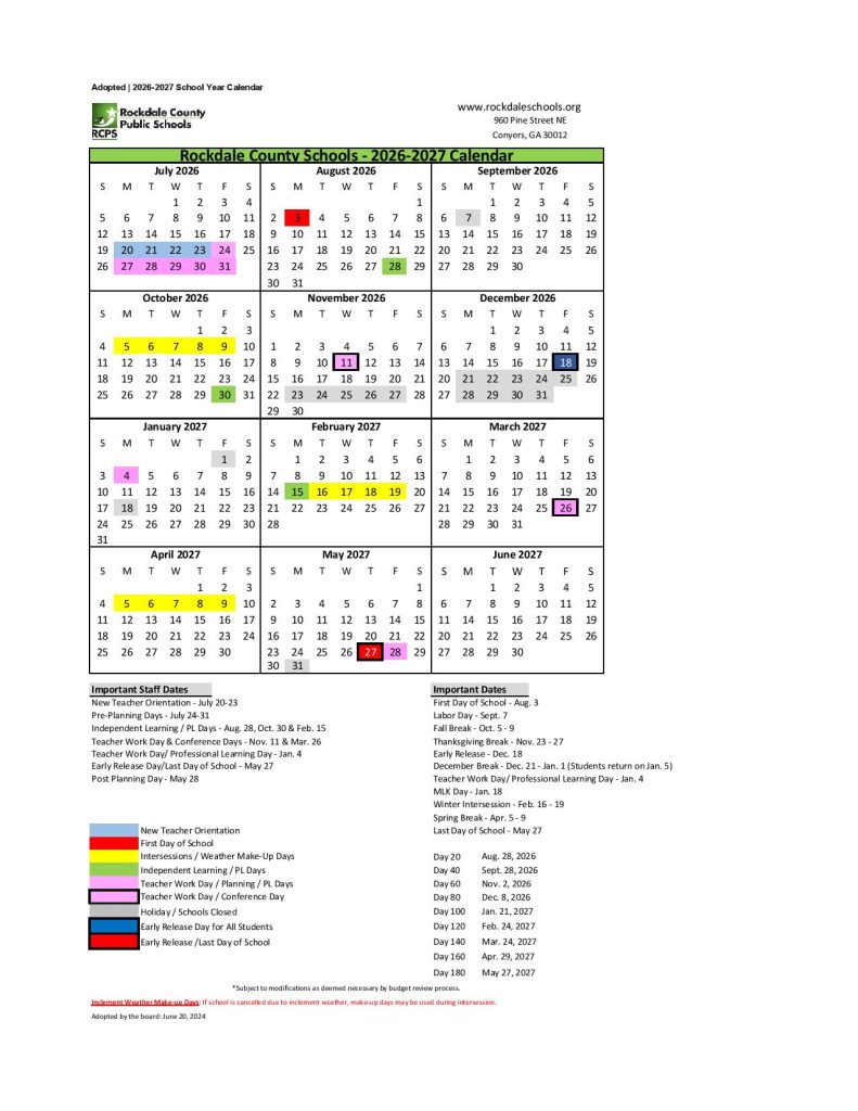 Rockdale County School District Calendar 2026