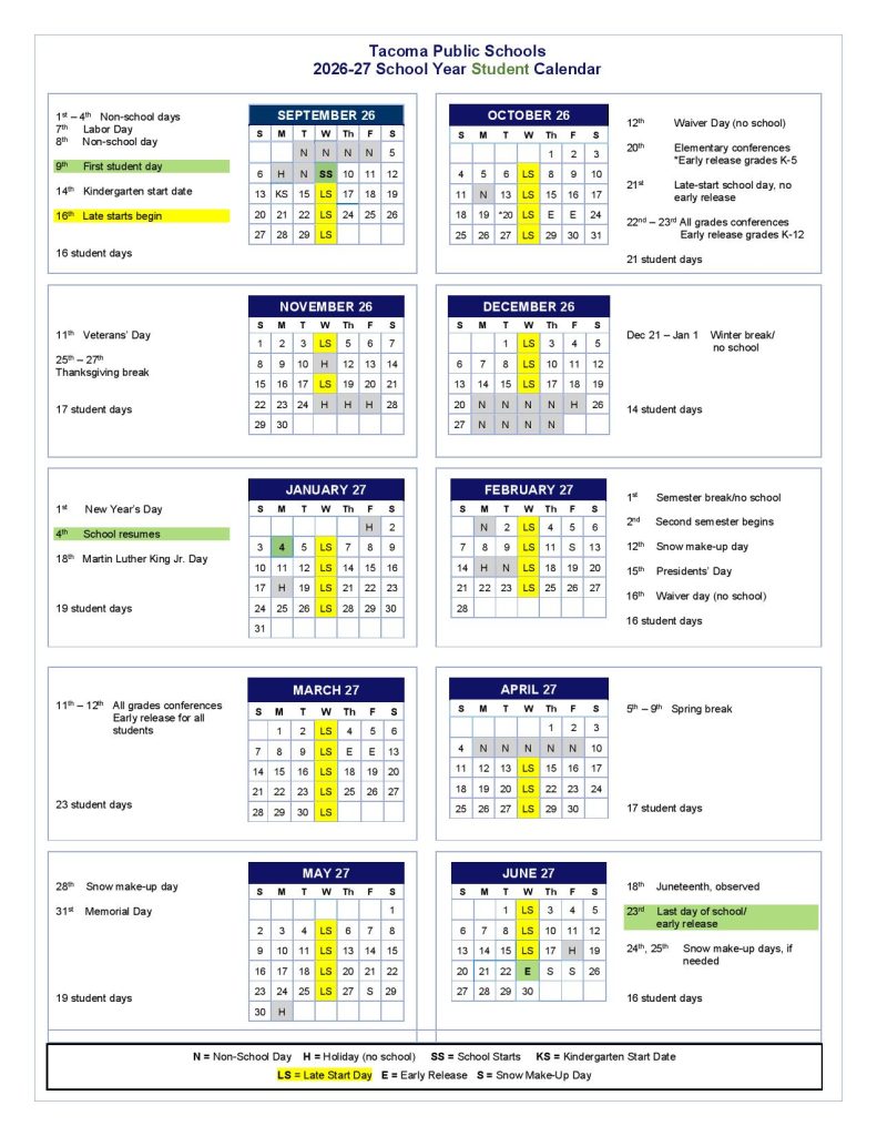 Tacoma Public Schools Calendar 2026