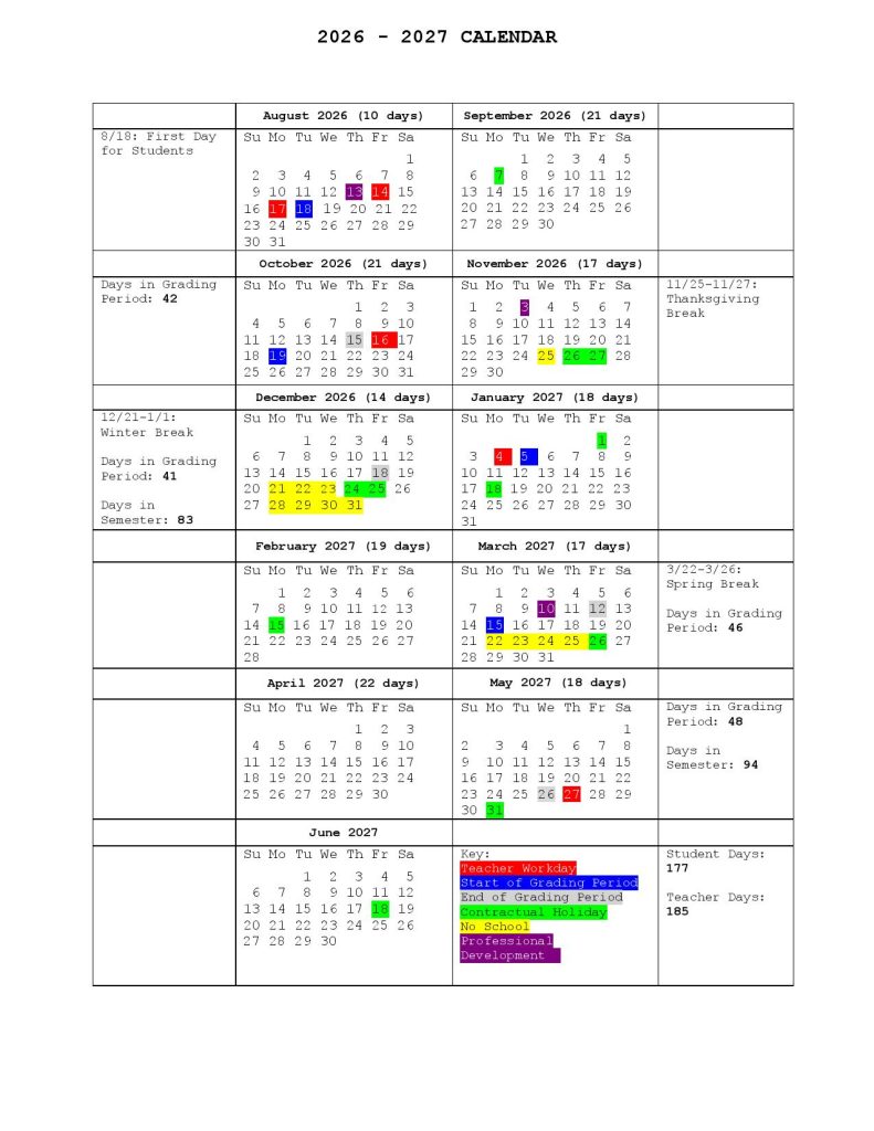 Westerville City Schools Calendar 2026