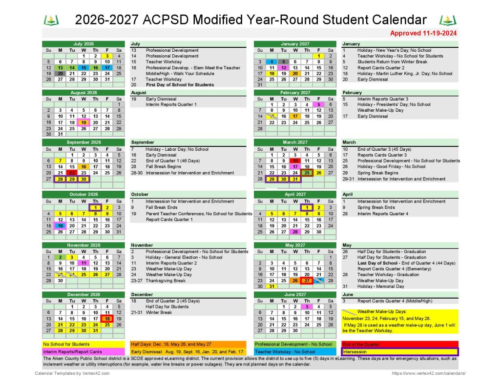 Aiken County Schools Calendar 2026-2027
