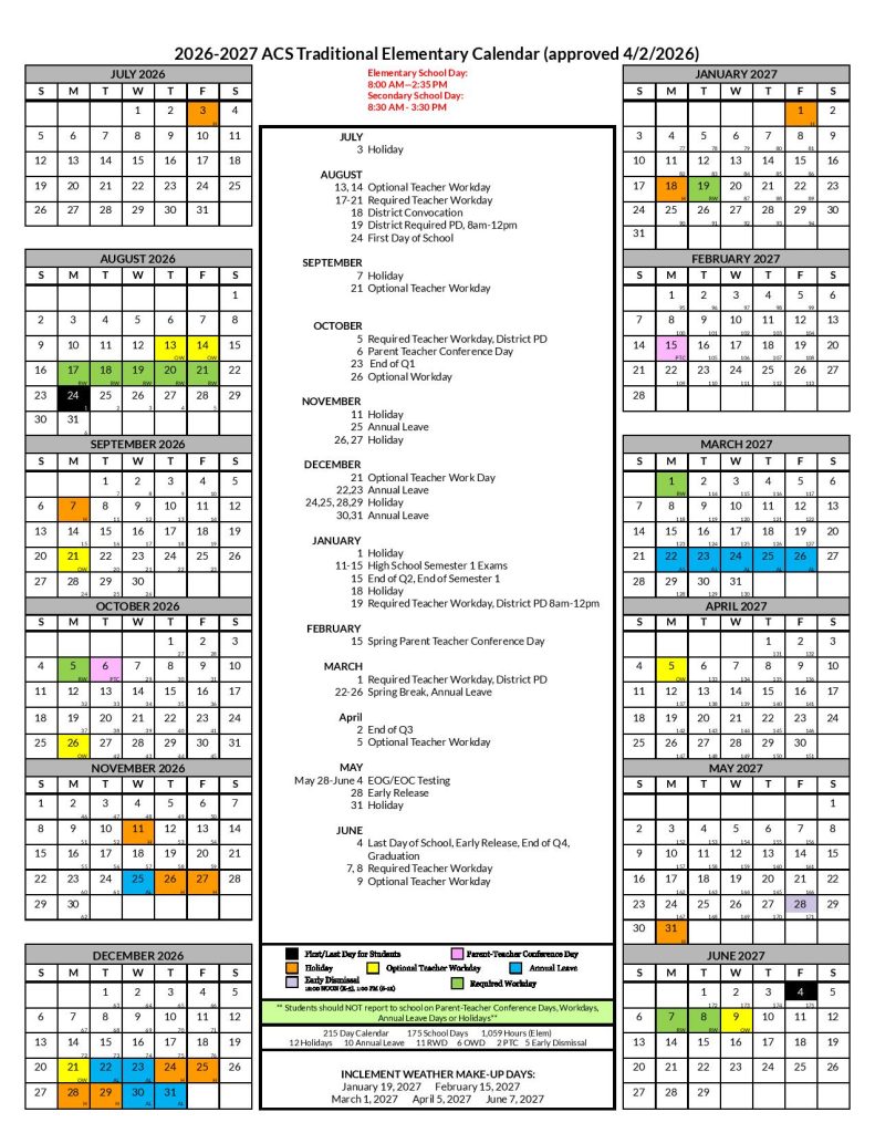 Asheville City Schools Calendar 2026-2027