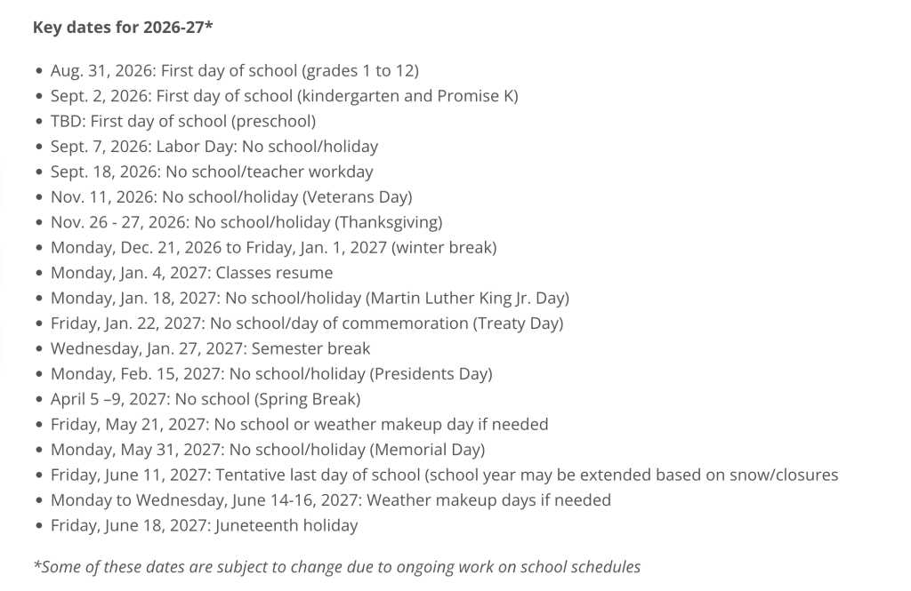 Bellingham School District Calendar 2026-2027