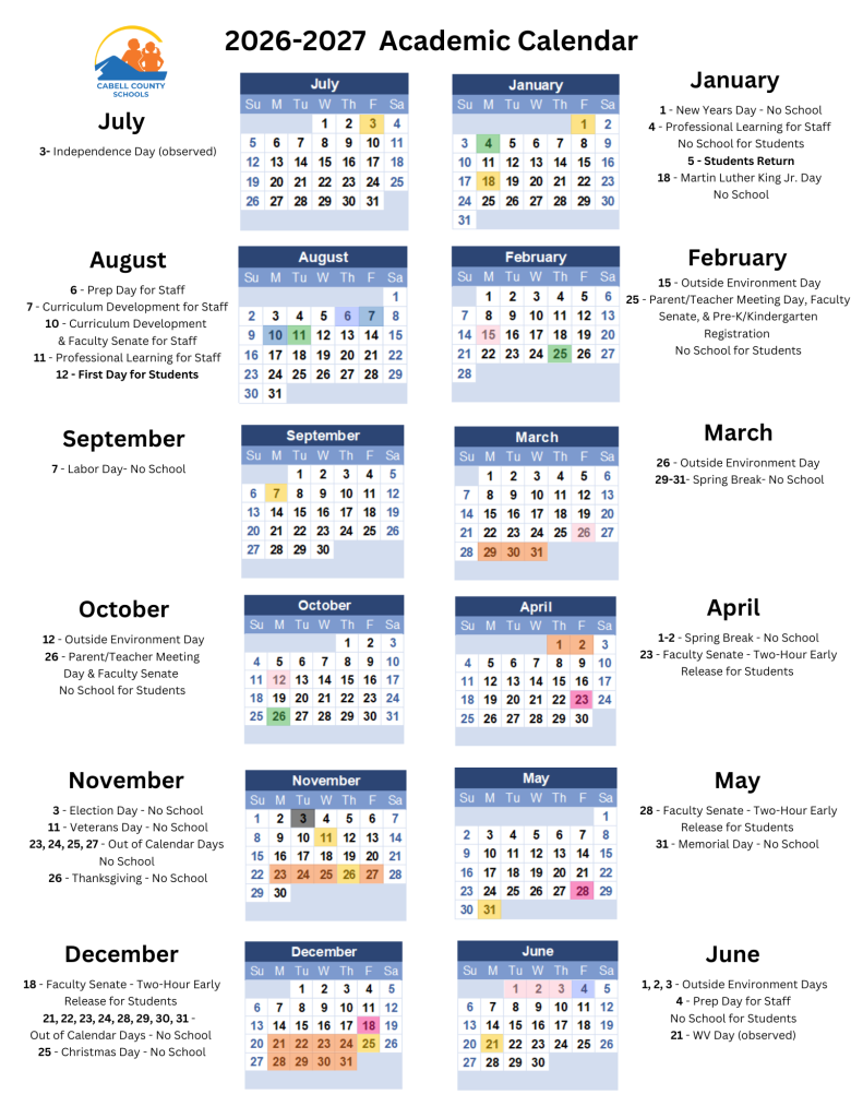 Cabell County Schools Calendar 2026-2027