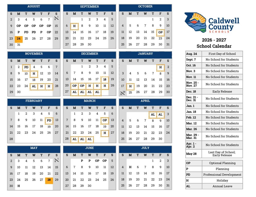Caldwell County Schools Calendar 2026-2027