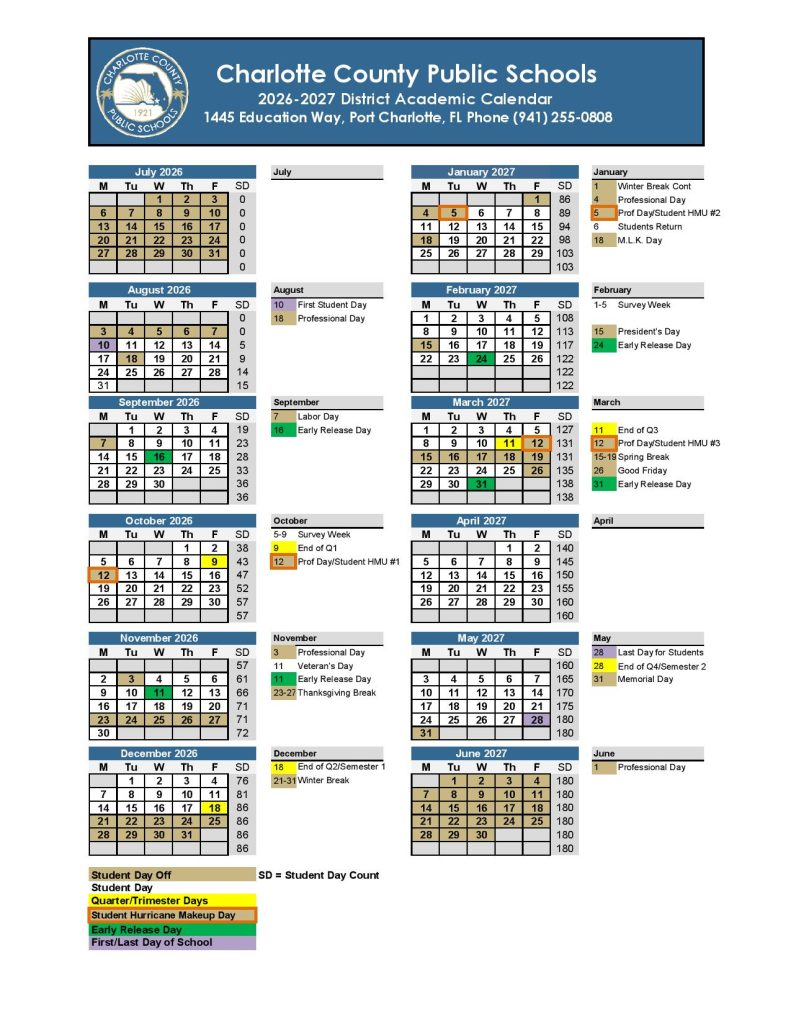 Charlotte County Public Schools Calendar 2026-2027