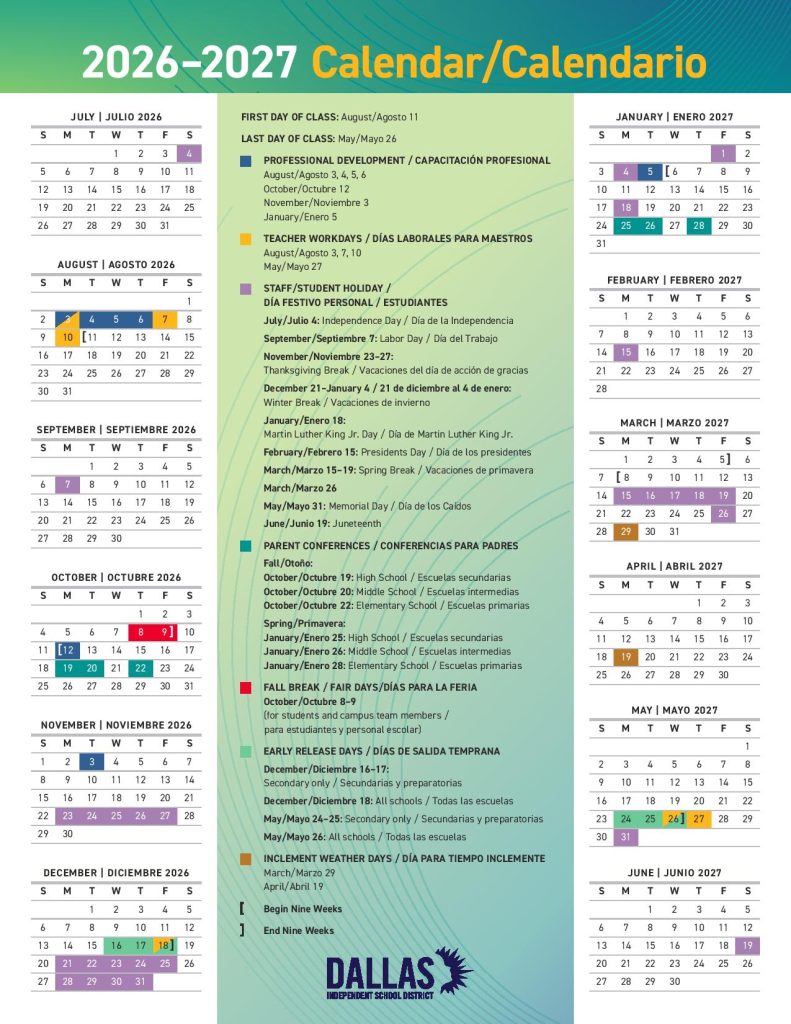 Dallas ISD Calendar 2026-2027