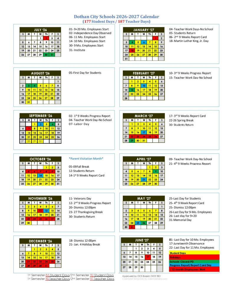 Dothan City Schools Calendar 2026-2027