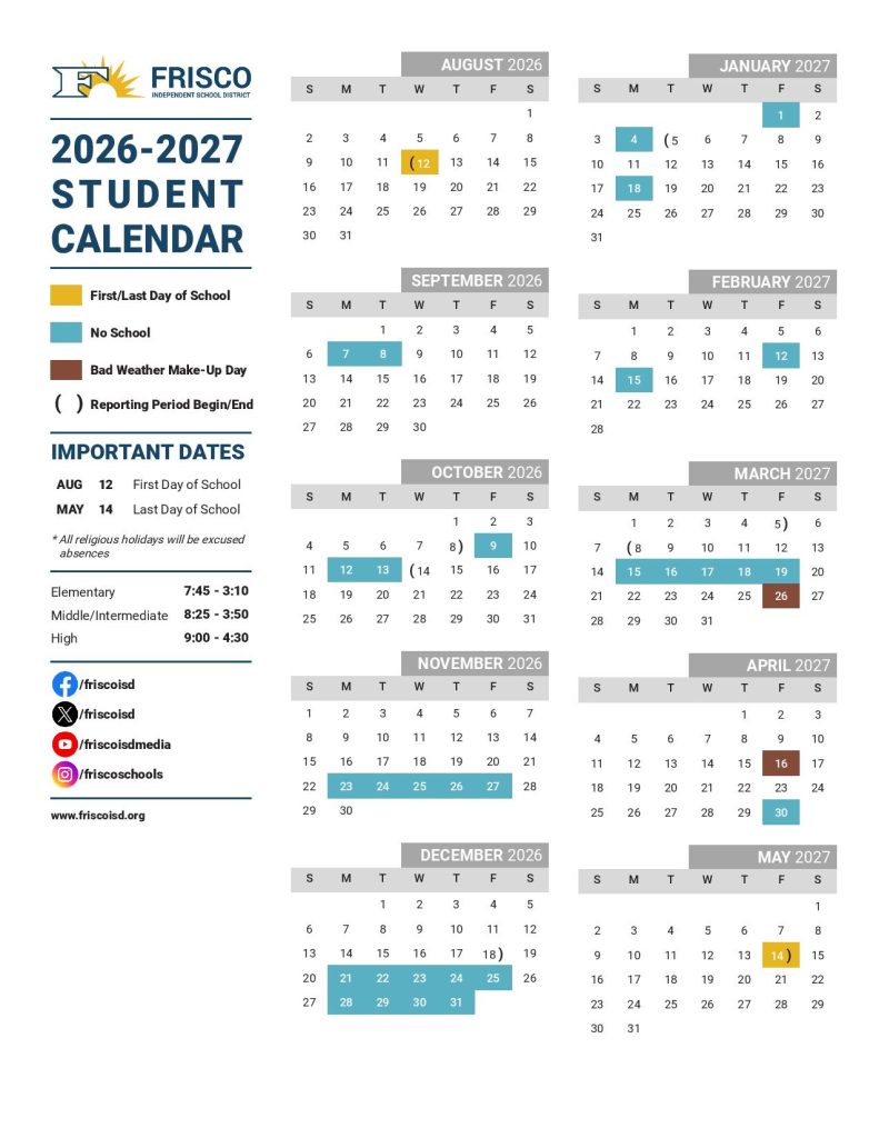 Frisco ISD School Calendar 2026-2027