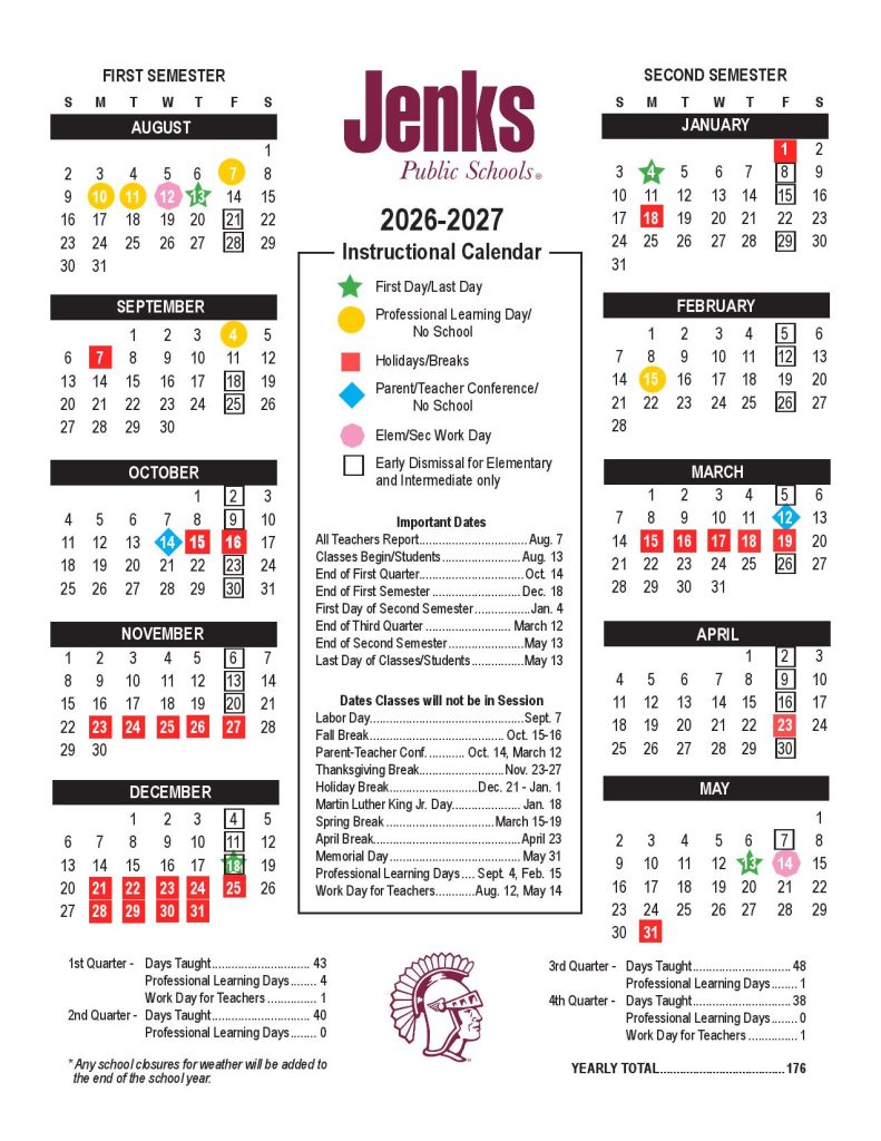 Jenks Public Schools Calendar 2026-2027