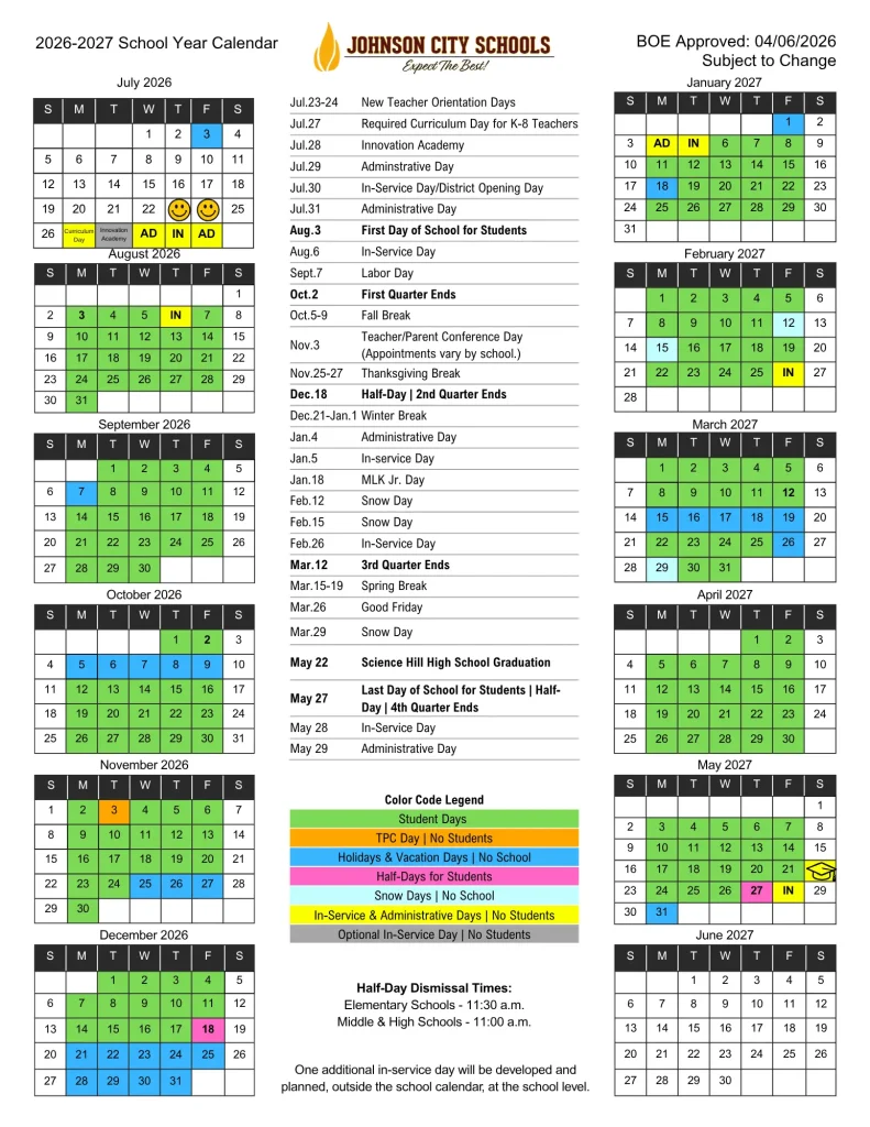 Johnson City Schools Calendar 2026-2027