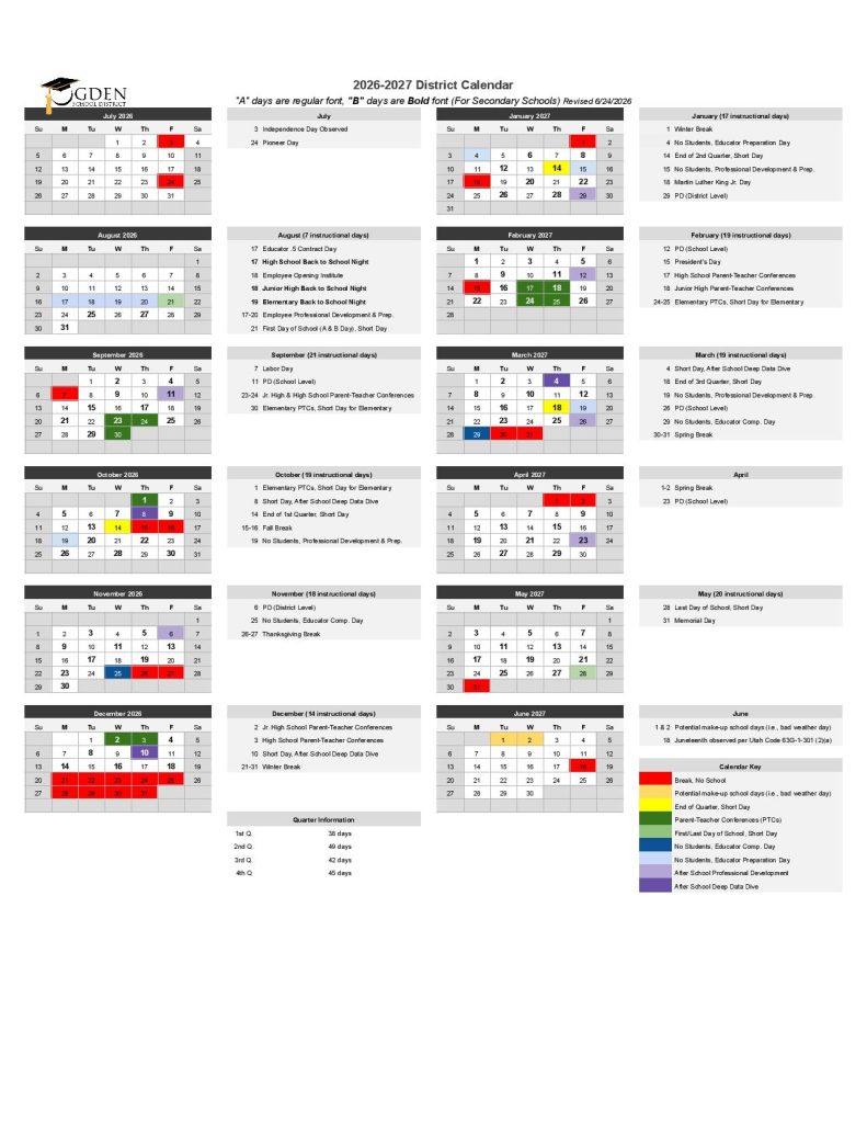 Ogden City School District Calendar 2026-2027