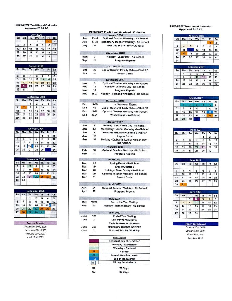 Pender County Schools Calendar 2026-2027