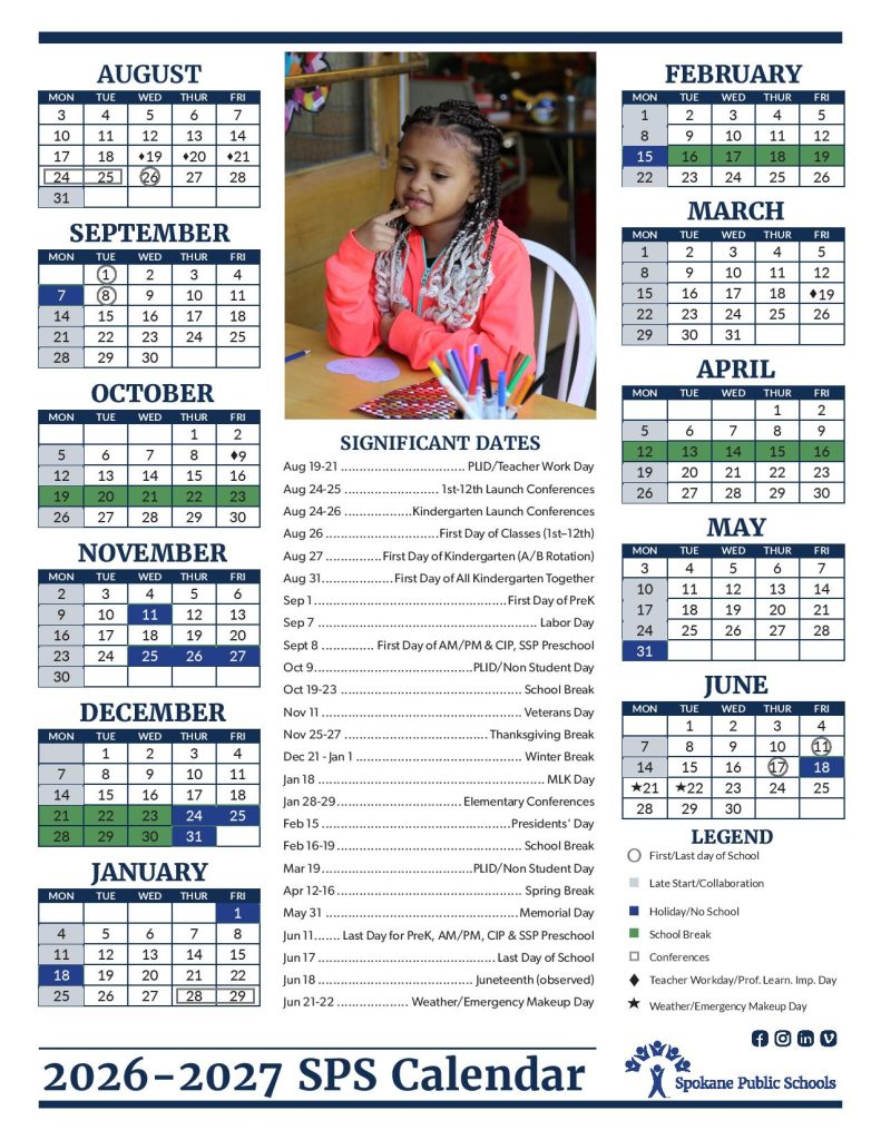 Spokane Public Schools Calendar 2026-2027